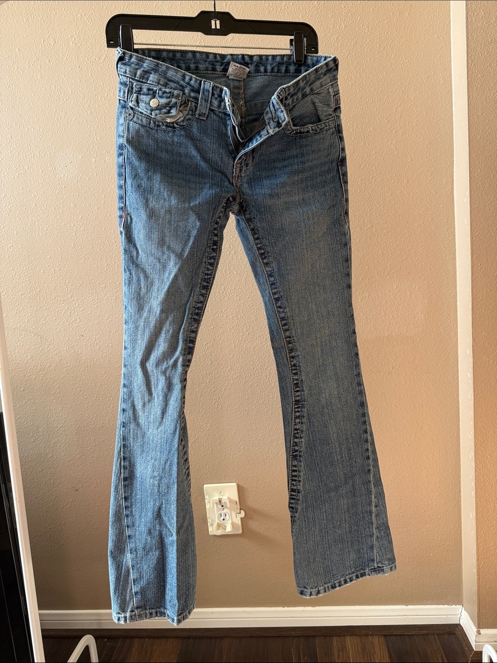 True Religion Flared Denim Jeans in Blue Wash